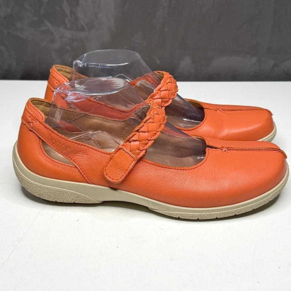 Hotter Shoes Womens Sz 10 Shake Orange Leather Mary Jane Comfort Braided Strap - Picture 1 of 9